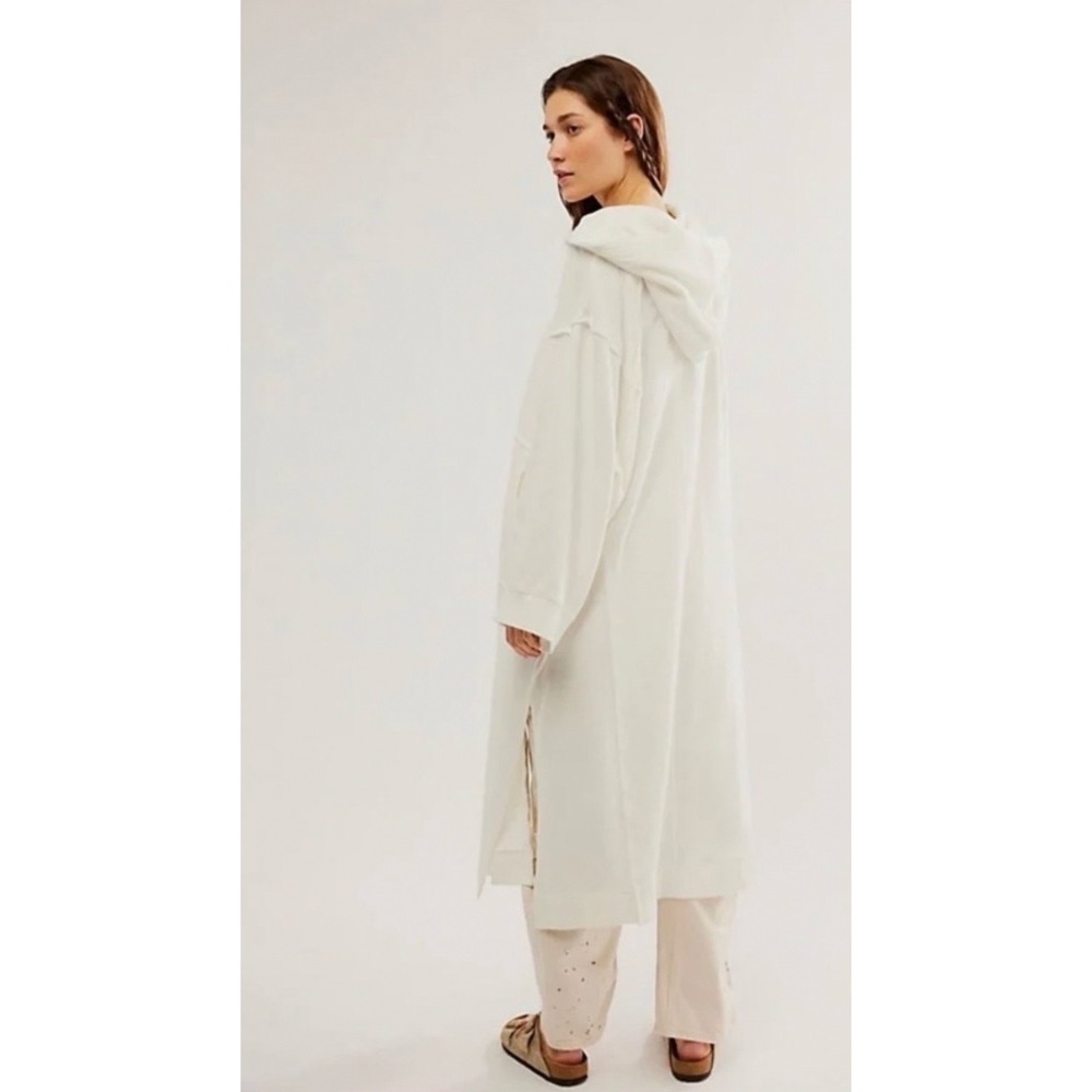 Free People Yoko White Longline Zip Up Hoodie Duster Jacket Raw Edge Seam S - Picture 4 of 8